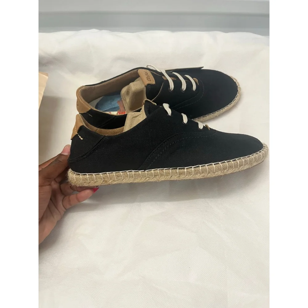 NIB $170 Olukai Kaula Pa’a Li Woman’s Espadrille Shoes in black color Size 39/9